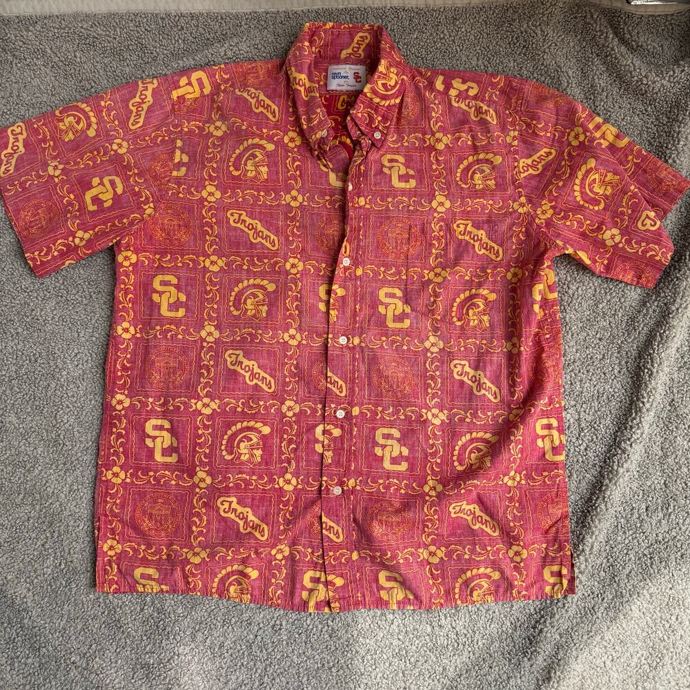 Reyn Spooner USC Trojans Hawaiian Shirt Mens Cardinal Button Down Relaxed